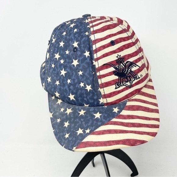 Vintage Stylemaster ANHEUSER BUSCH Snap Back Hat Made In The USA Patriotic Flag - Picture 1 of 8